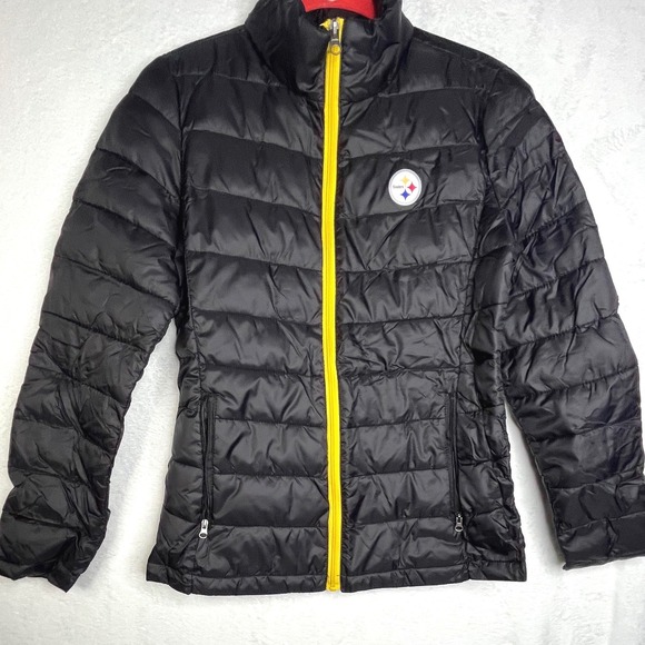 NFL Team Apparel Jackets & Blazers - NFL Pittsburgh Steelers Puffer Jacket Women Small Black Yellow Quilt Zip Up
